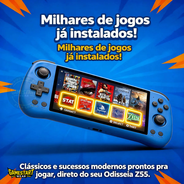 Odisseia Z55 - Compatível com +30 emuladores | Tela IPS 5.5” FHD | Jogos inclusos