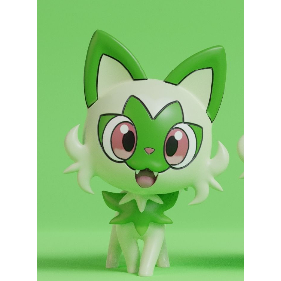 Decoração 3D Geek Figure Boneco Sprigatito Evoluções Floragato Meowscarada - Pokémon