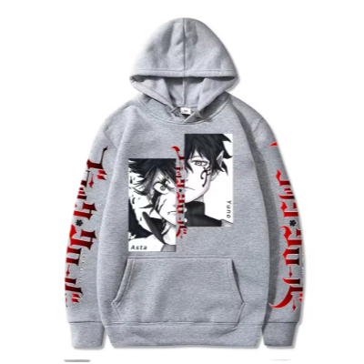 Blusa Moletom Canguru Unissex Black Clover Asta e Yuno Trevo.