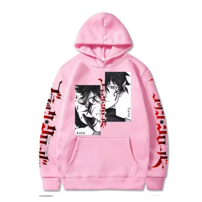 Blusa Moletom Canguru Unissex Black Clover Asta e Yuno Trevo.