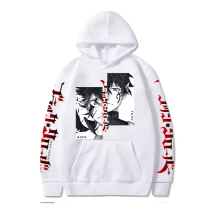 Blusa Moletom Canguru Unissex Black Clover Asta e Yuno Trevo.