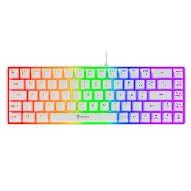 TECLADO GAMER MEMBRANA FAY PRETO E BRANCO LED RAINBOW 60% COM FIO - EVOLUT GAMER