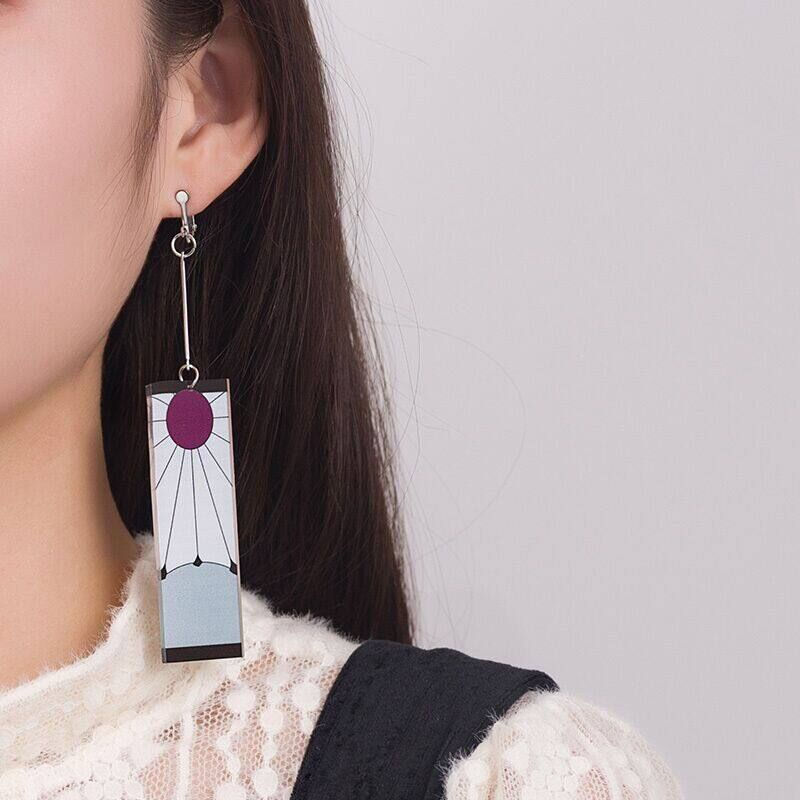 Demon Slayer Orelha Gancho Clipe Brincos Moda Feminina Prata Agulha Gota Brinco Jóias