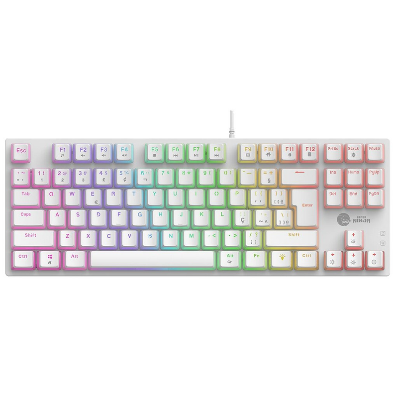 Teclado Mecânico Gamer Ninja Leap Pudim, Switch Blue, Rainbow, ABNT2, White