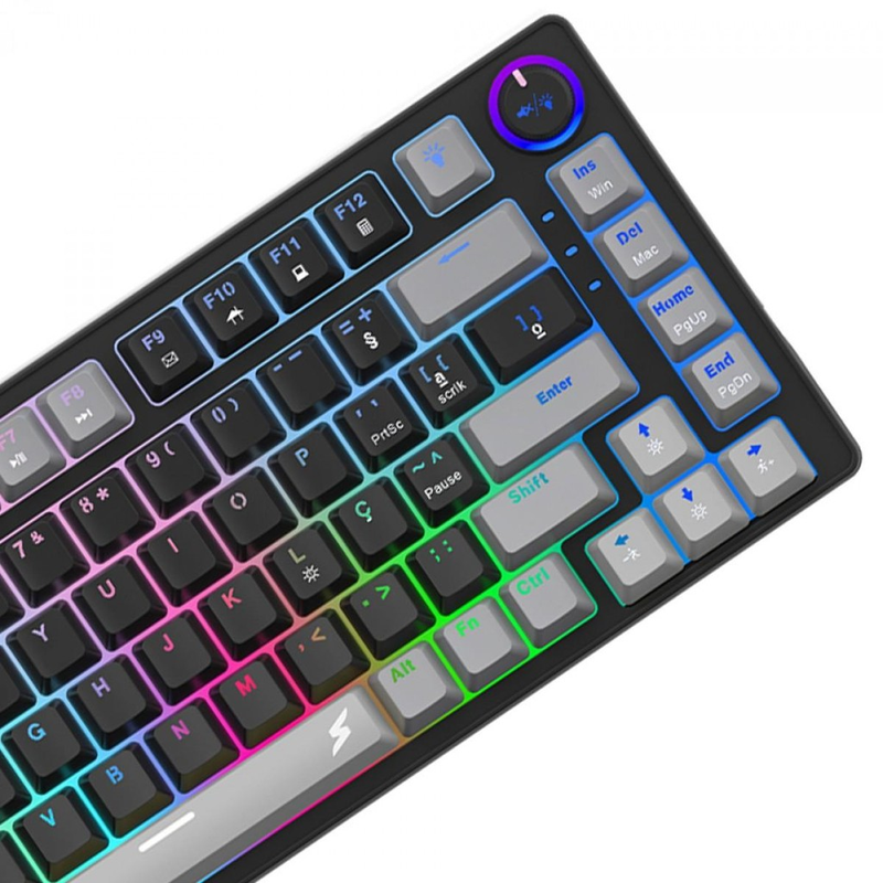 Teclado Gamer SuperFrame Ribbon, RGB, Switch Red, 75%, ABNT, Hot Swap, Com Fio, Black/Grey